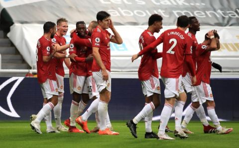 Manchester United celebrating a goal in English Premier League.